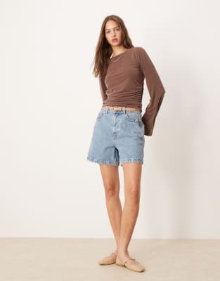 Asos Design Peachskin Modal Cinched Sides Top In Brown