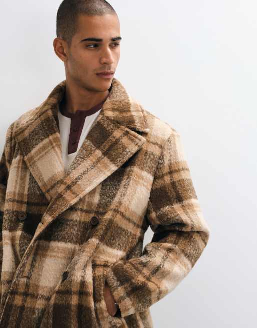 ASOS DESIGN peacoat i brun ternet uldlook, 4 af 5