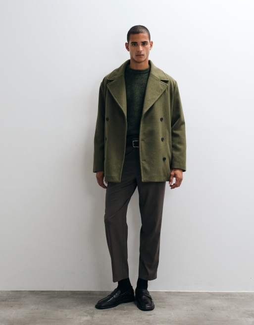 ASOS DESIGN peacoat i khaki med uldlook, 3 af 5