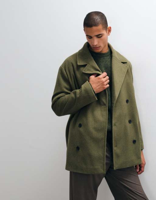 ASOS DESIGN peacoat i khaki med uldlook, 5 af 5