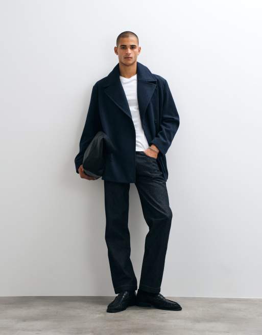 ASOS DESIGN peacoat i navy med uldlook, 3 af 5