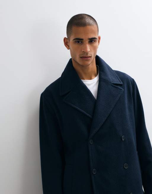 ASOS DESIGN peacoat i navy med uldlook, 5 af 5