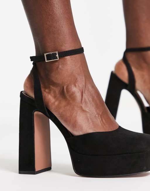 ASOS Wide Fit Priority Platform High Block Heeled Shoes in Black