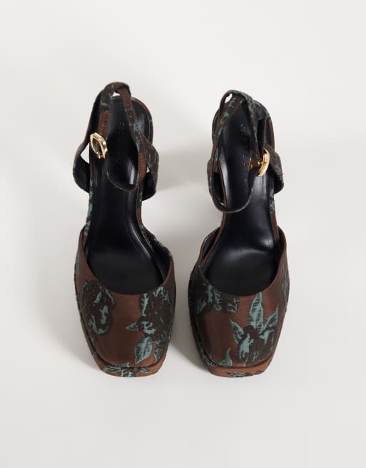 ASOS DESIGN Peaked platform high heeled shoes in chocolate velvet, 2 of 4