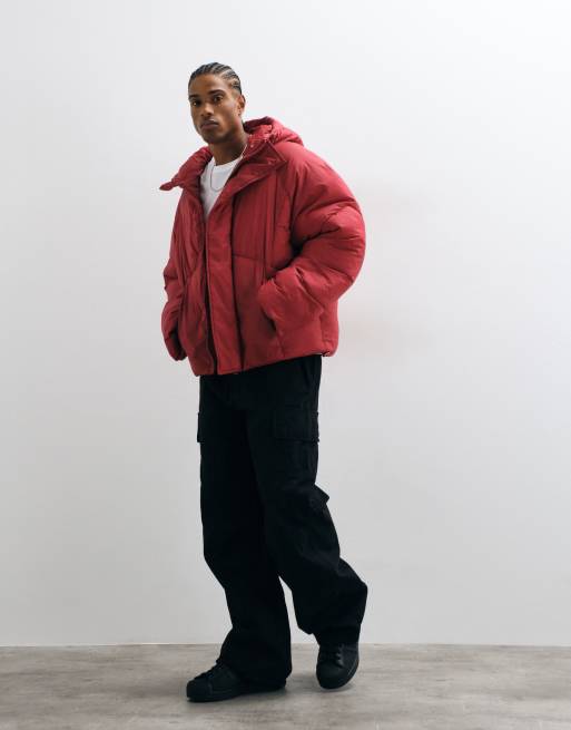 ASOS DESIGN Peakmax puffer in burgundy, 2 of 5