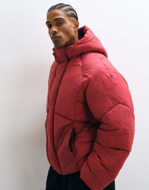ASOS DESIGN Peakmax puffer in burgundy, 3 of 5