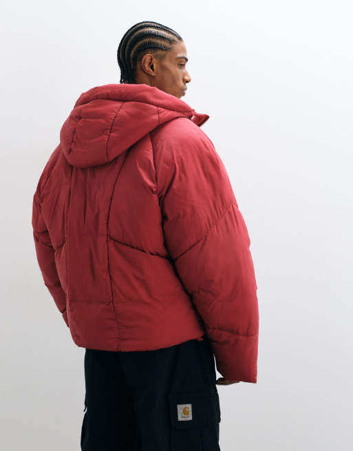 ASOS DESIGN Peakmax puffer in burgundy, 4 of 5
