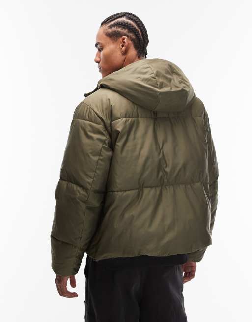 ASOS DESIGN peakMAX™ puffer jacket in khaki green