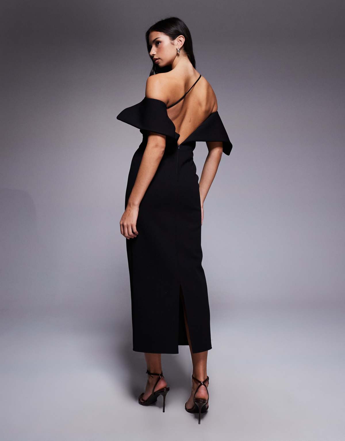 ASOS DESIGN peal back pencil midi dress in black