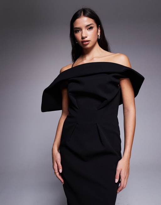 ASOS DESIGN peal back pencil midi dress in black, 4 of 4