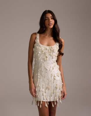 Asos Design Pearl Allover Embellished Mini Dress In White