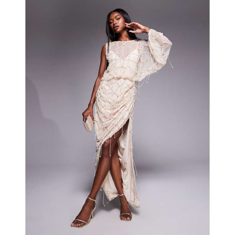 asos design pearl embellished satin maxi dress in ice blue Rent Asos Edition Embellished Split Front Maxi Dress In Ice Blue