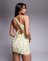 Murci exclusive textured halterneck plunge detail mini dress in ivory