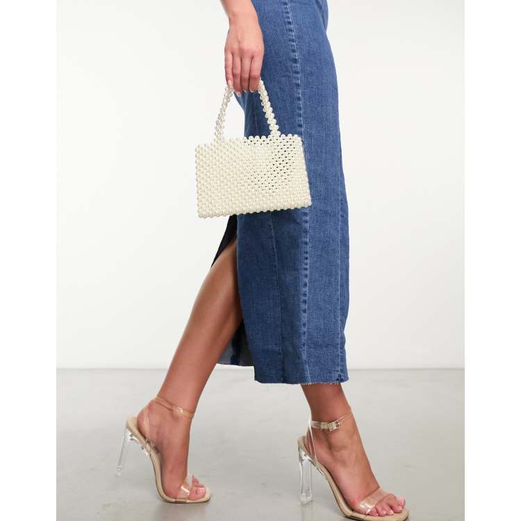 ASOS DESIGN pearl beaded ball bag with top handle in ivory | ASOS