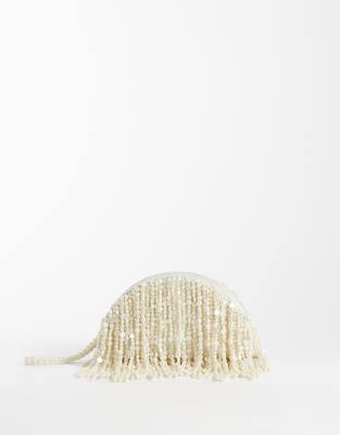 Asos Design Pearl Beaded Clutch Bag In White