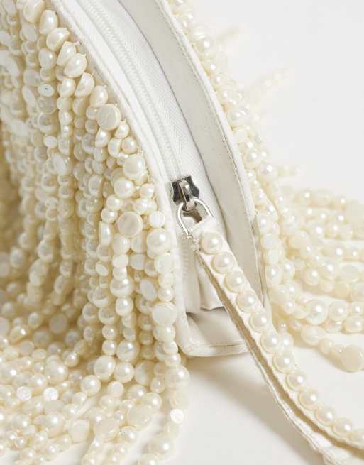 ASOS DESIGN pearl beaded clutch bag in cream, 3 of 4