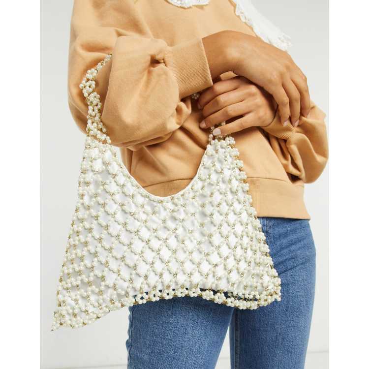 ASOS DESIGN pearl bucket bag in ivory