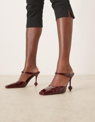 ASOS DESIGN Pearl chisel toe ball high heel shoes in burgundy-Red