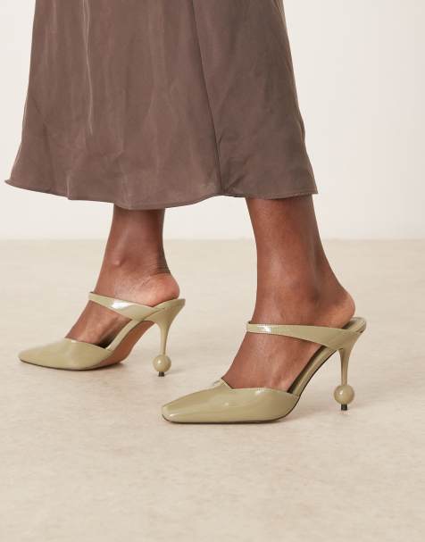 ASOS DESIGN Pearl chisel toe ball high heel shoes in sage green - view 1