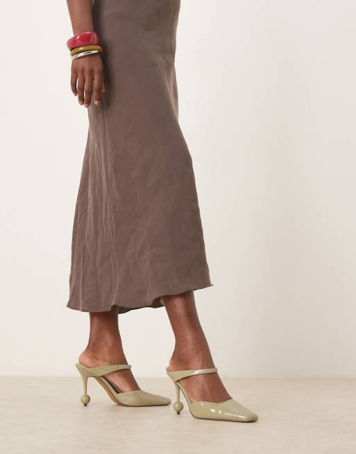 ASOS DESIGN Pearl chisel toe ball high heel shoes in sage green | ASOS