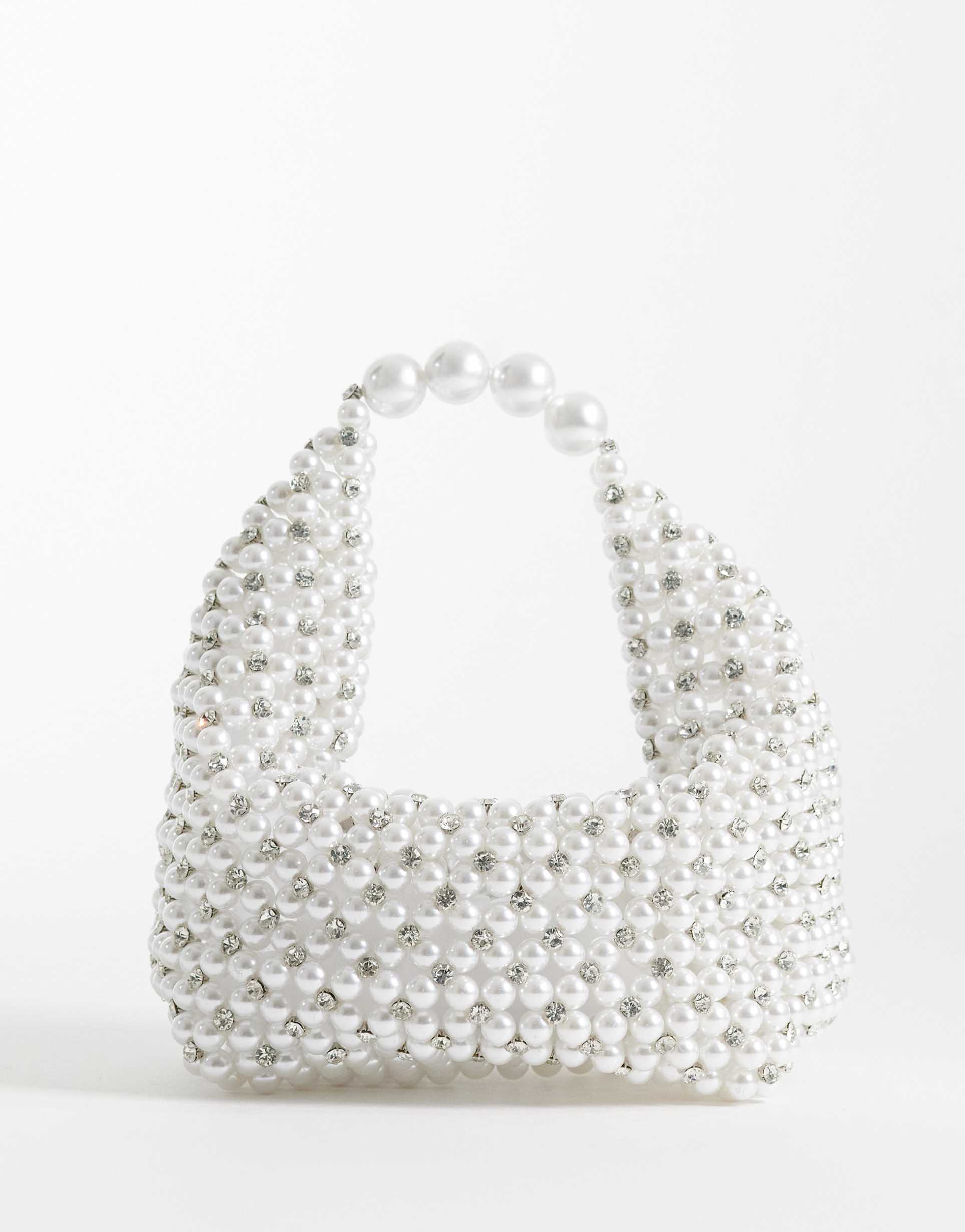 asos design pearl clutch in silver