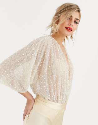 asos design pearl embellished jacket