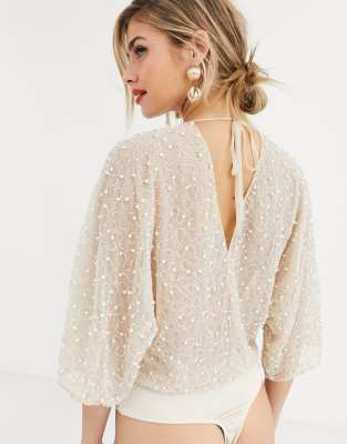 asos design pearl embellished jacket
