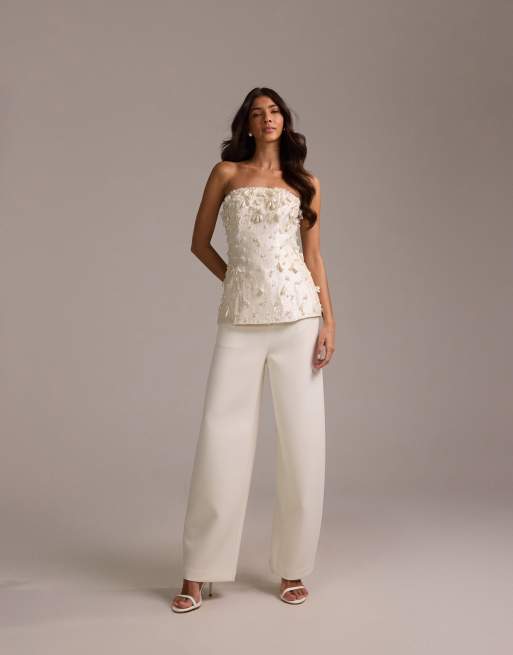 ASOS DESIGN pearl embellished bandeau top in ivory, 2 of 5