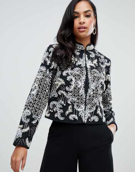 Asos design pearl cheap embellished jacket