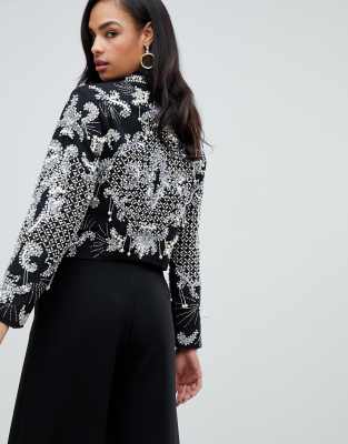 asos design pearl embellished jacket