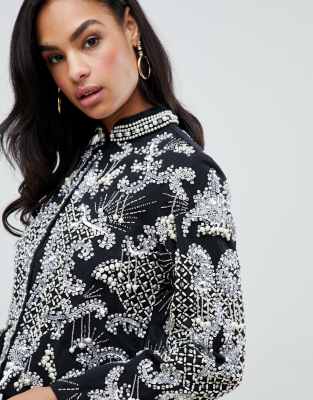asos design pearl embellished jacket
