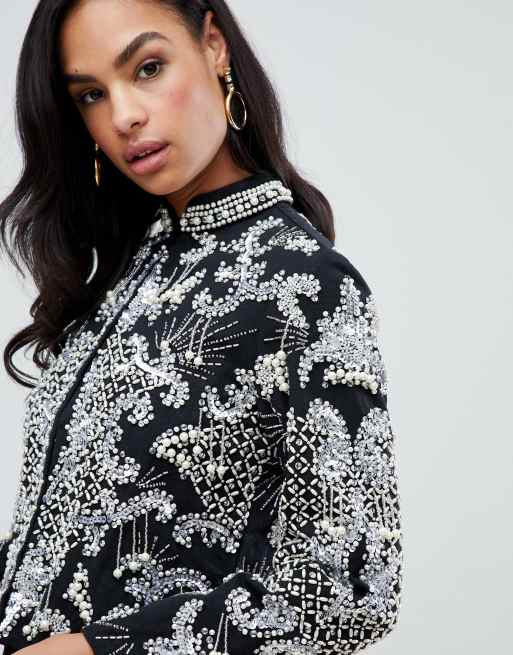 Asos design pearl cheap embellished jacket