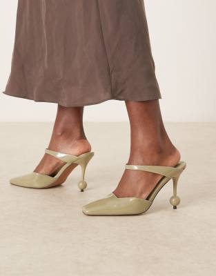 ASOS DESIGN - Pearl - High Heels in Salbeigrün mit eckiger Zehenpartie und Kugelabsatz