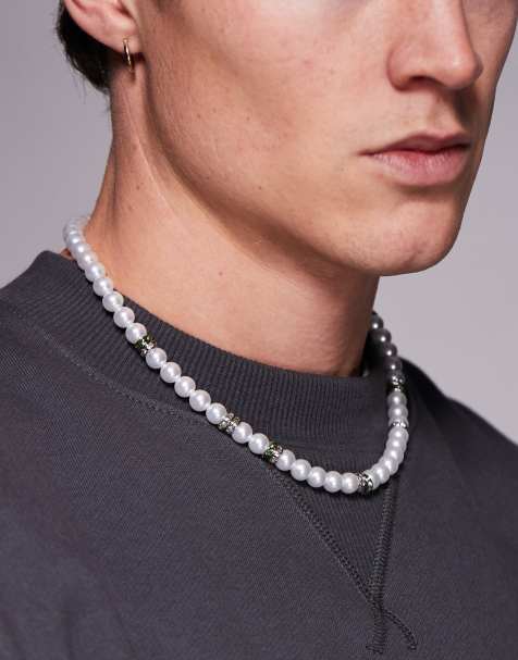 ASOS DESIGN pearl & rondel necklace in silver tone - view 1