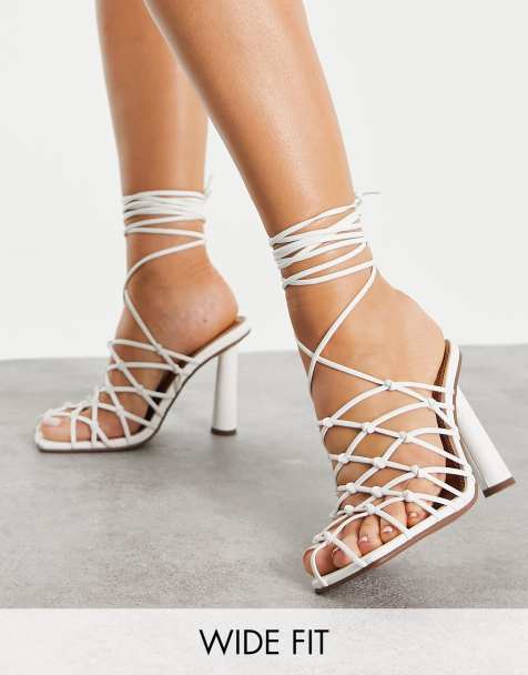 ASOS DESIGN - Pearl - Scarpe con tacco alto a pianta larga con listini intrecciati, color bianco - view 1