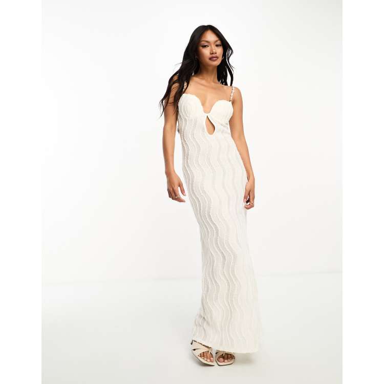 ASOS DESIGN pearl trim lace maxi dress in white