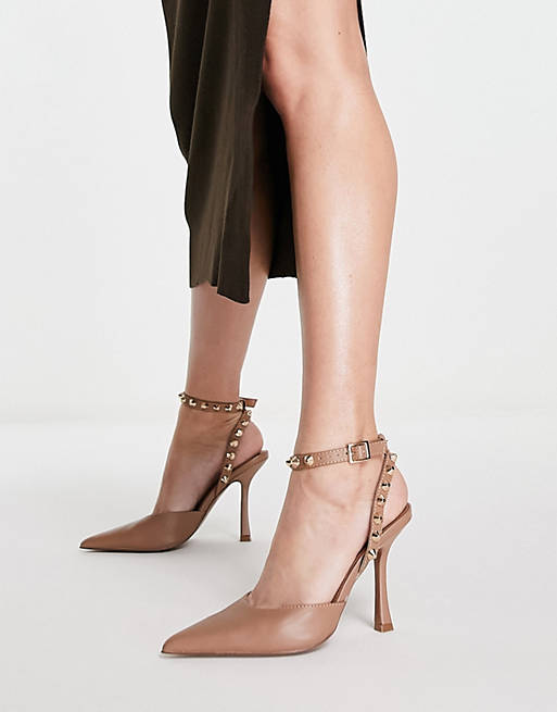 Shoes Heels/Pearson studded stiletto high heeled shoes in beige 