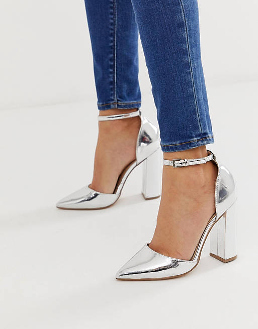 ASOS DESIGN Pebble pointed high heels in silver