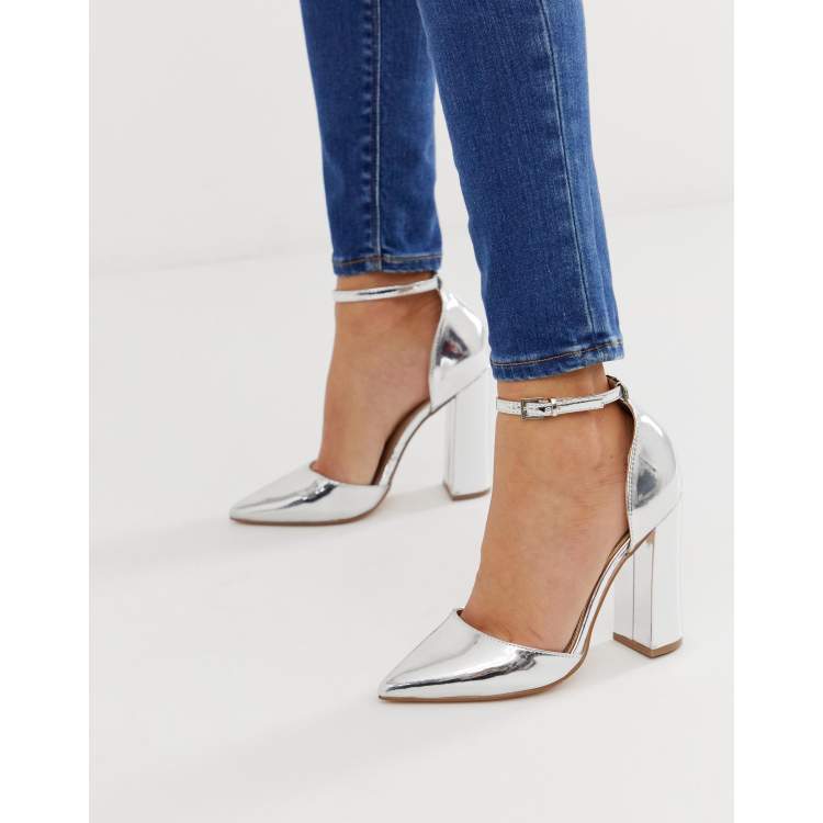 ASOS DESIGN Pebble pointed high heels in silver