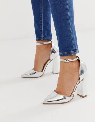 ASOS DESIGN  Pebble  Spitze, silberfarbene High-Heels Silber