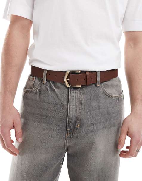 ASOS DESIGN pebbled smart belt in brown - view 1
