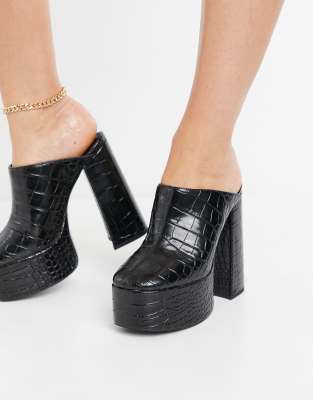 heeled mules black