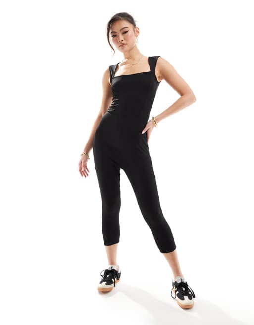 ASOS DESIGN soft touch long sleeve unitard jumpsuit in black