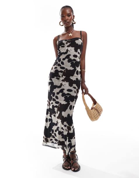 ASOS DESIGN peekaboo mesh midaxi dress in cow print - view 1