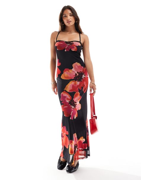 ASOS DESIGN peekaboo mesh midaxi dress in oversized floral print - view 1