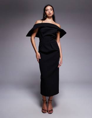 Asos Design Peel Back Pencil Midi Dress In Black