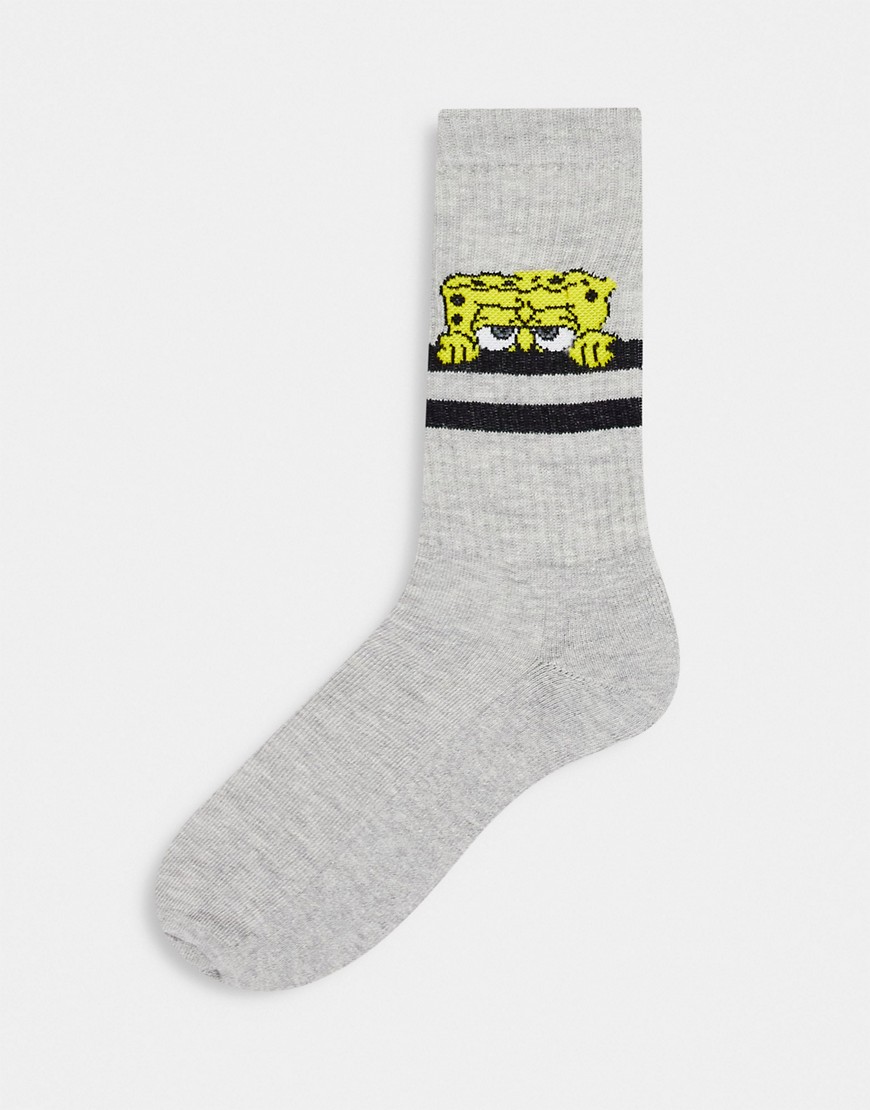 ASOS DESIGN Peeping SpongeBob sport socks-Grey