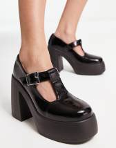 ASOS DESIGN Sebi chunky mary jane heeled shoes in black patent | ASOS