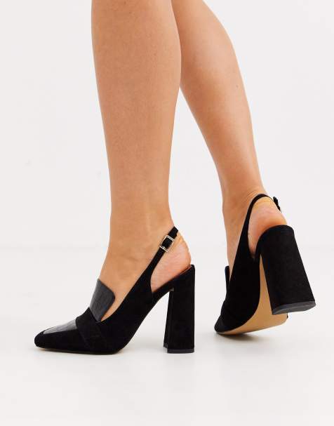 ASOS DESIGN - Peggy - Mocassins à talons et bout carré - Noir croco