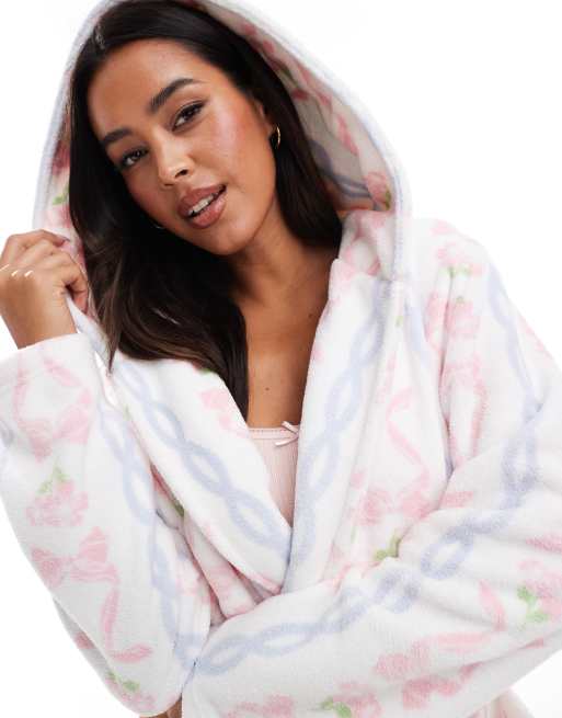 ASOS DESIGN Peignoir court en micro polaire Imprime n ud